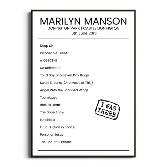 Marilyn Manson Castle Donington 13 June 2015 Setlist Poster