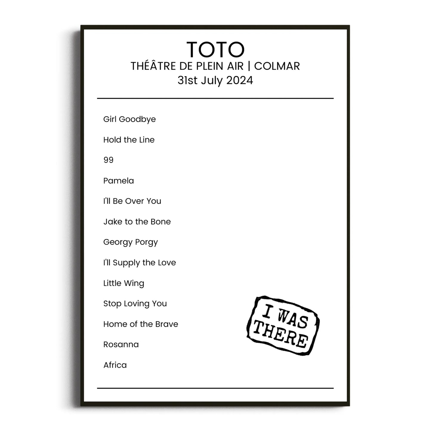 Toto Colmar 31 July 2024 Setlist Poster