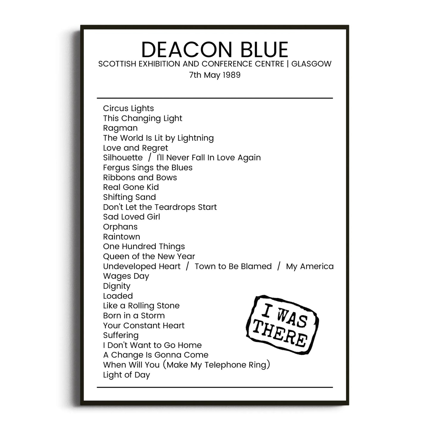 Deacon Blue Glasgow 07 May 1989 Setlist Poster