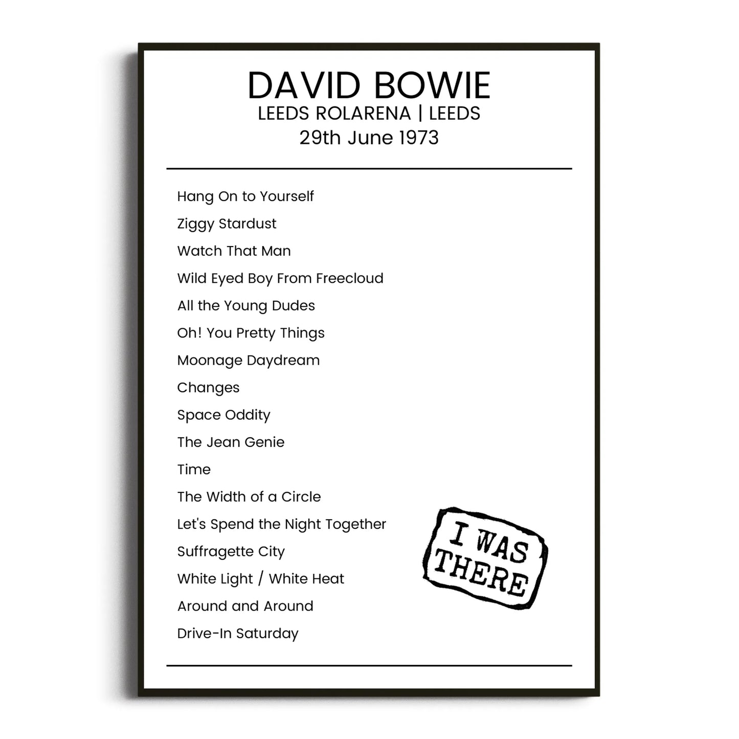 David Bowie Leeds 29 June 1973 Setlist Poster