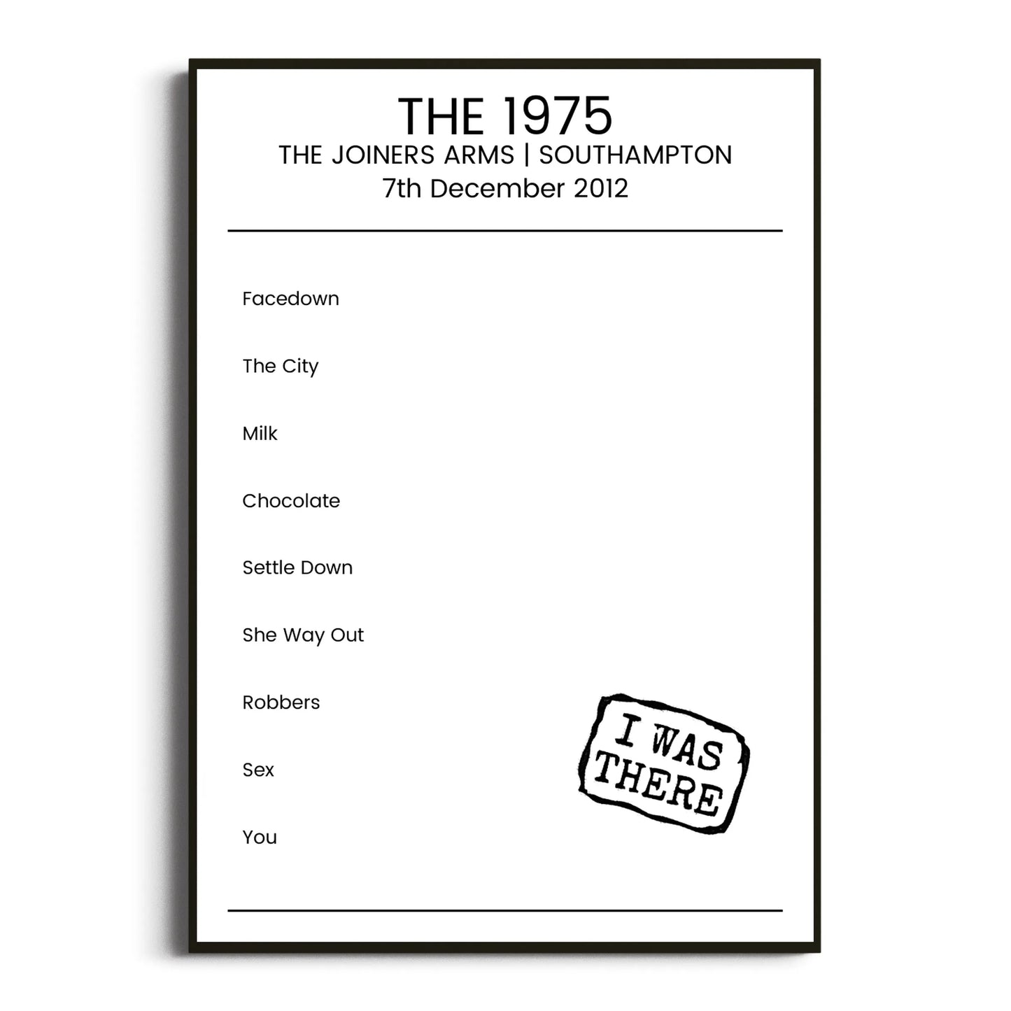 The 1975 Southampton 07 December 2012 Setlist Poster