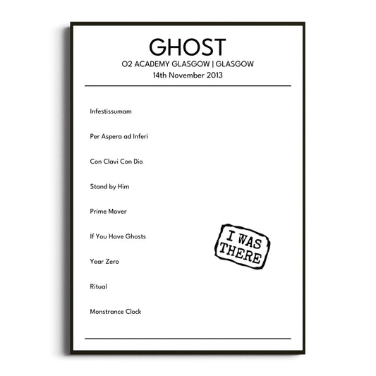 Ghost Glasgow 14 November 2013 Setlist Poster