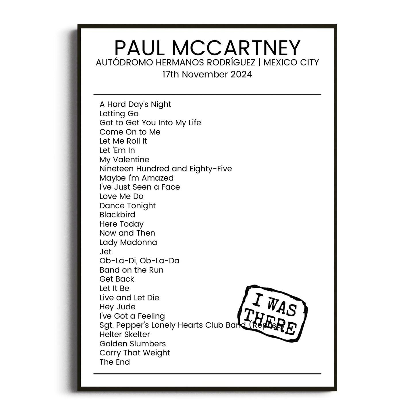 Paul McCartney Mexico City 17 November 2024 Setlist Poster