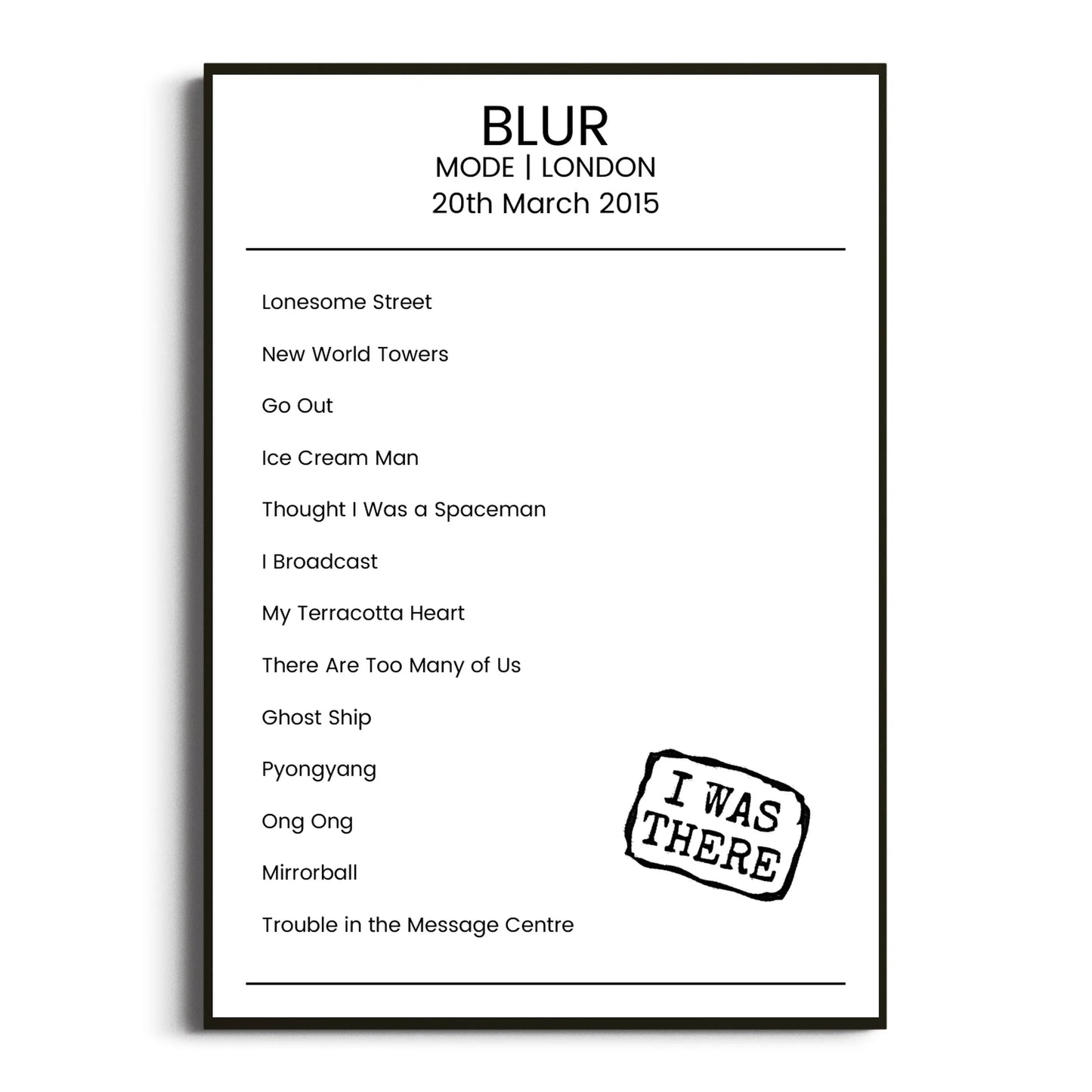 Blur London 20 March 2015 Setlist Poster