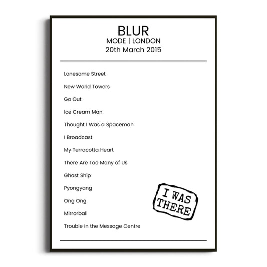 Blur London 20 March 2015 Setlist Poster