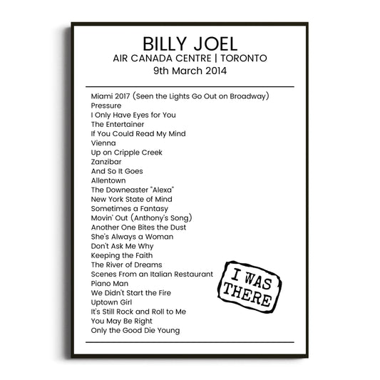 Billy Joel Toronto 09 March 2014 Setlist Poster