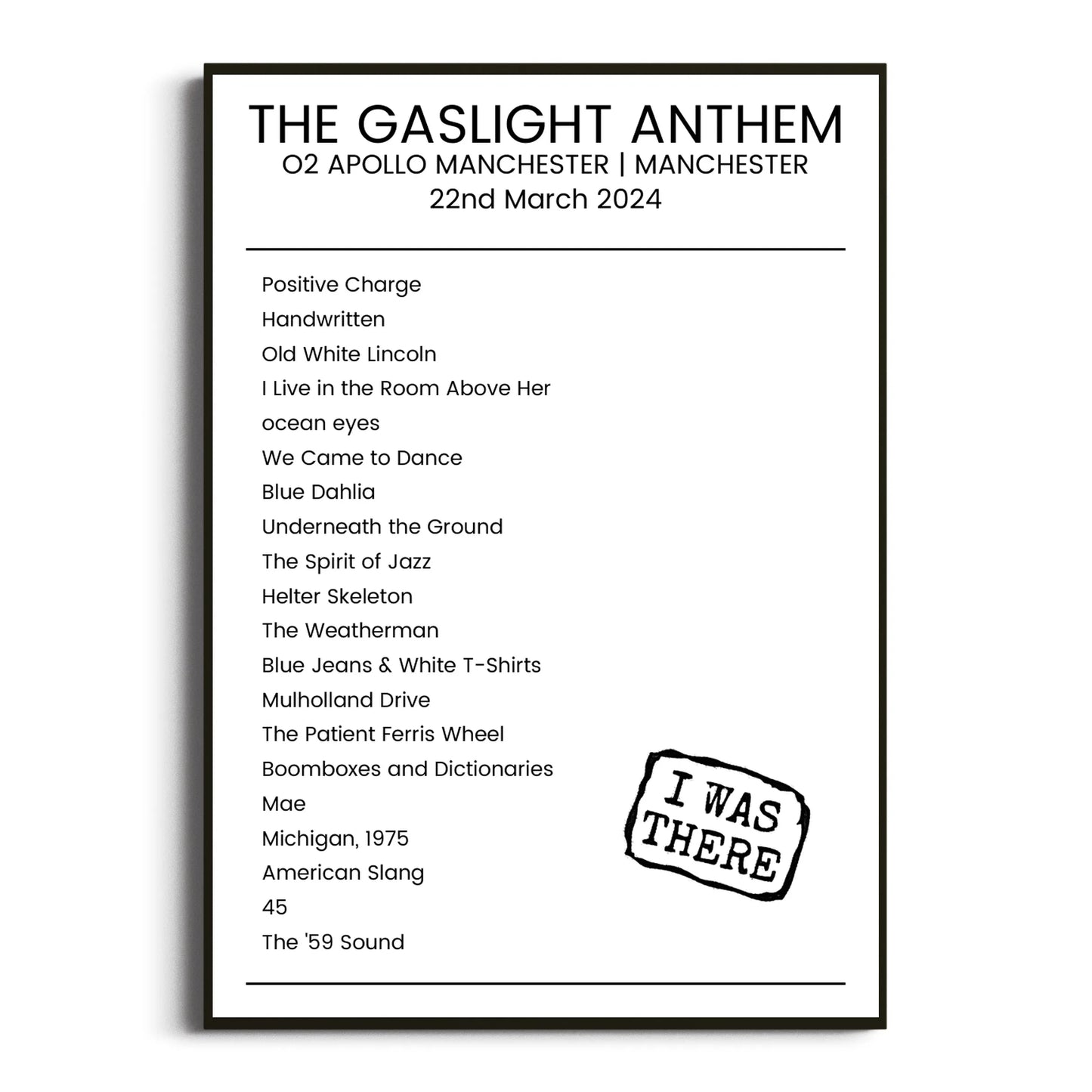 The Gaslight Anthem Manchester 22 March 2024 Setlist Poster