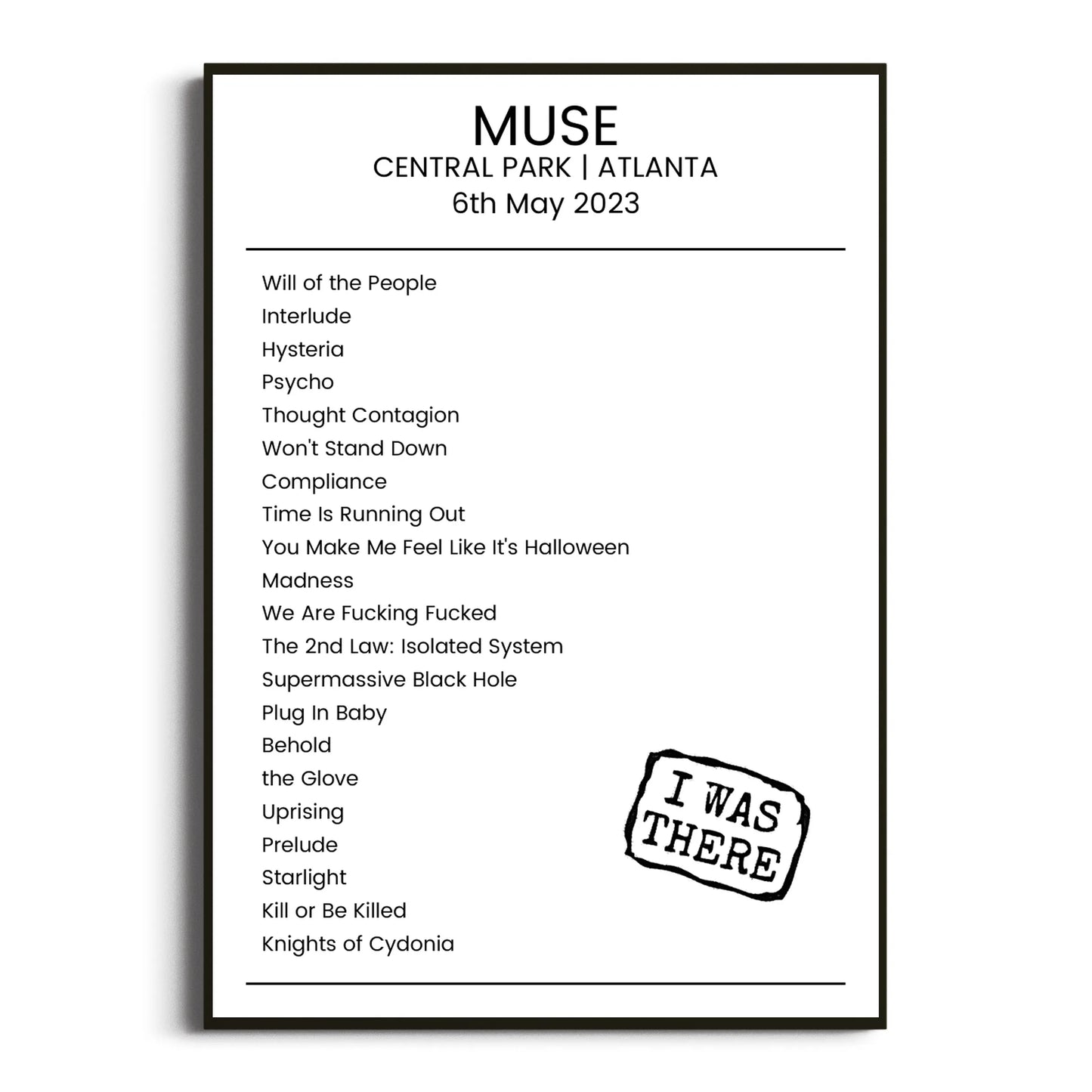 Muse Atlanta 06 May 2023 Setlist Poster