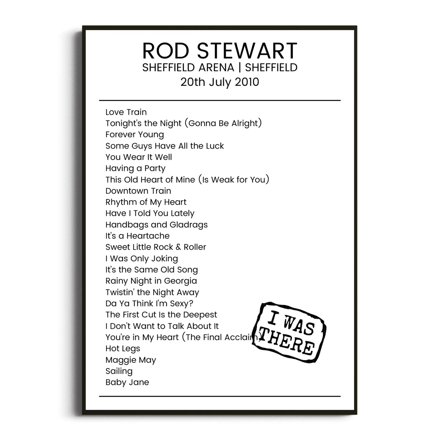 Rod Stewart Sheffield 20 July 2010 Setlist Poster