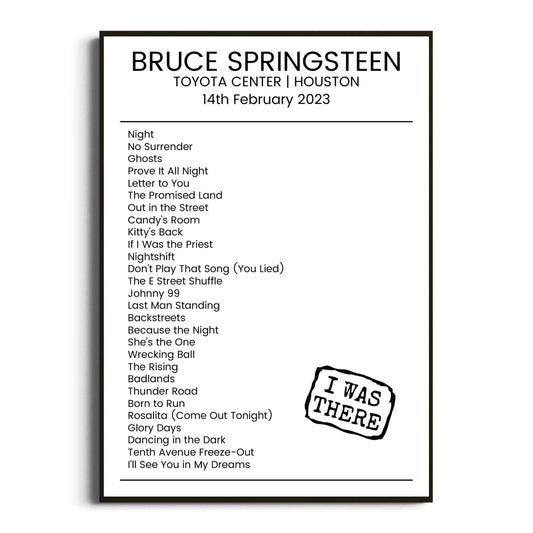 Bruce Springsteen Houston 14 February 2023 Setlist Poster