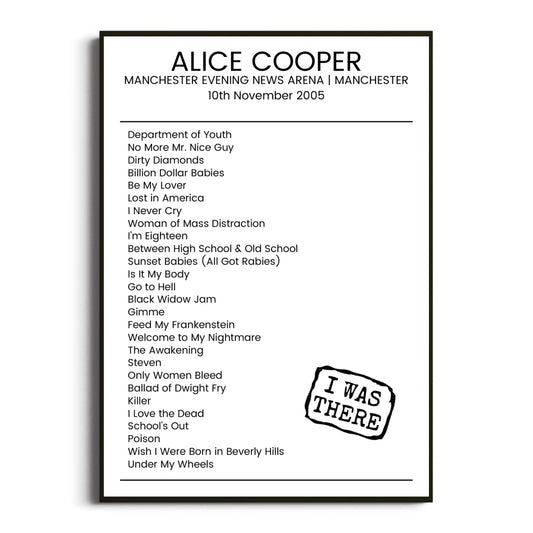 Alice Cooper Manchester 10 November 2005 Setlist Poster