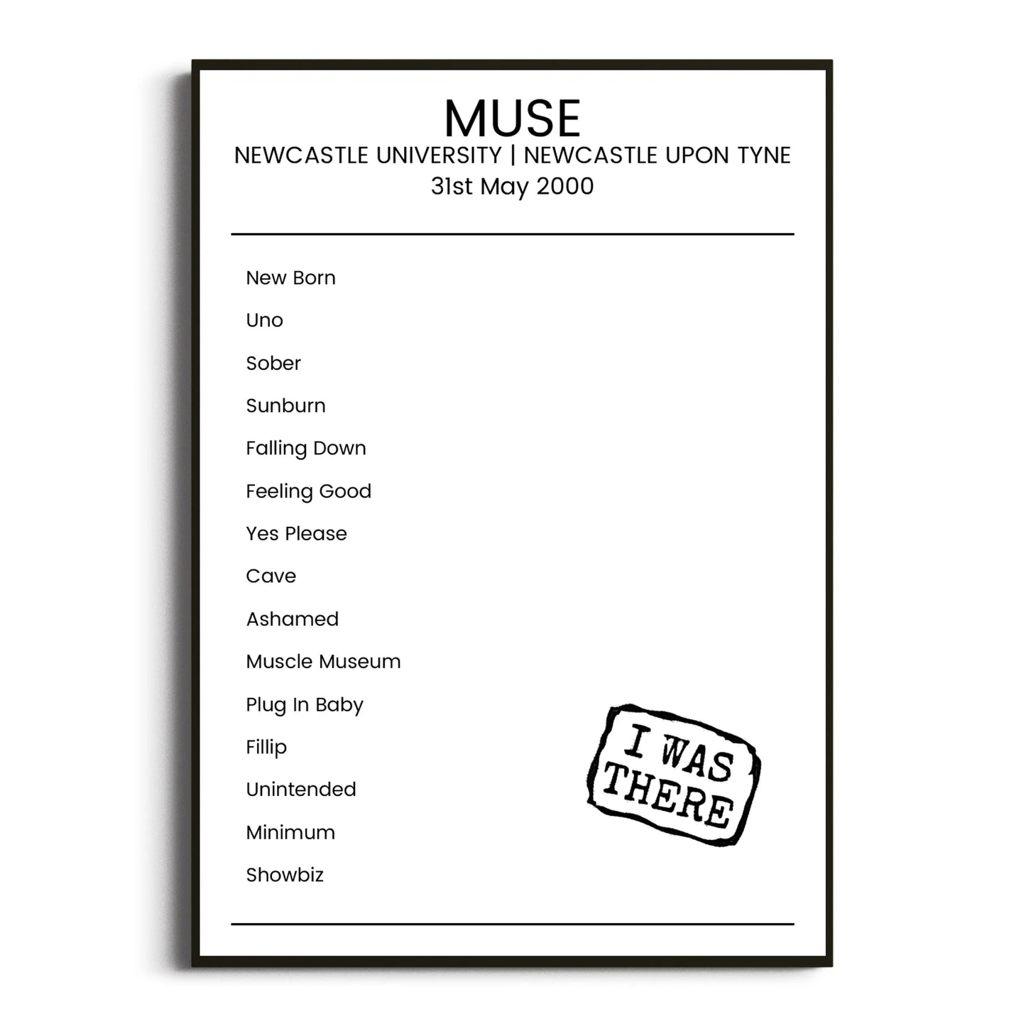 Muse Newcastle upon Tyne 31 May 2000 Setlist Poster