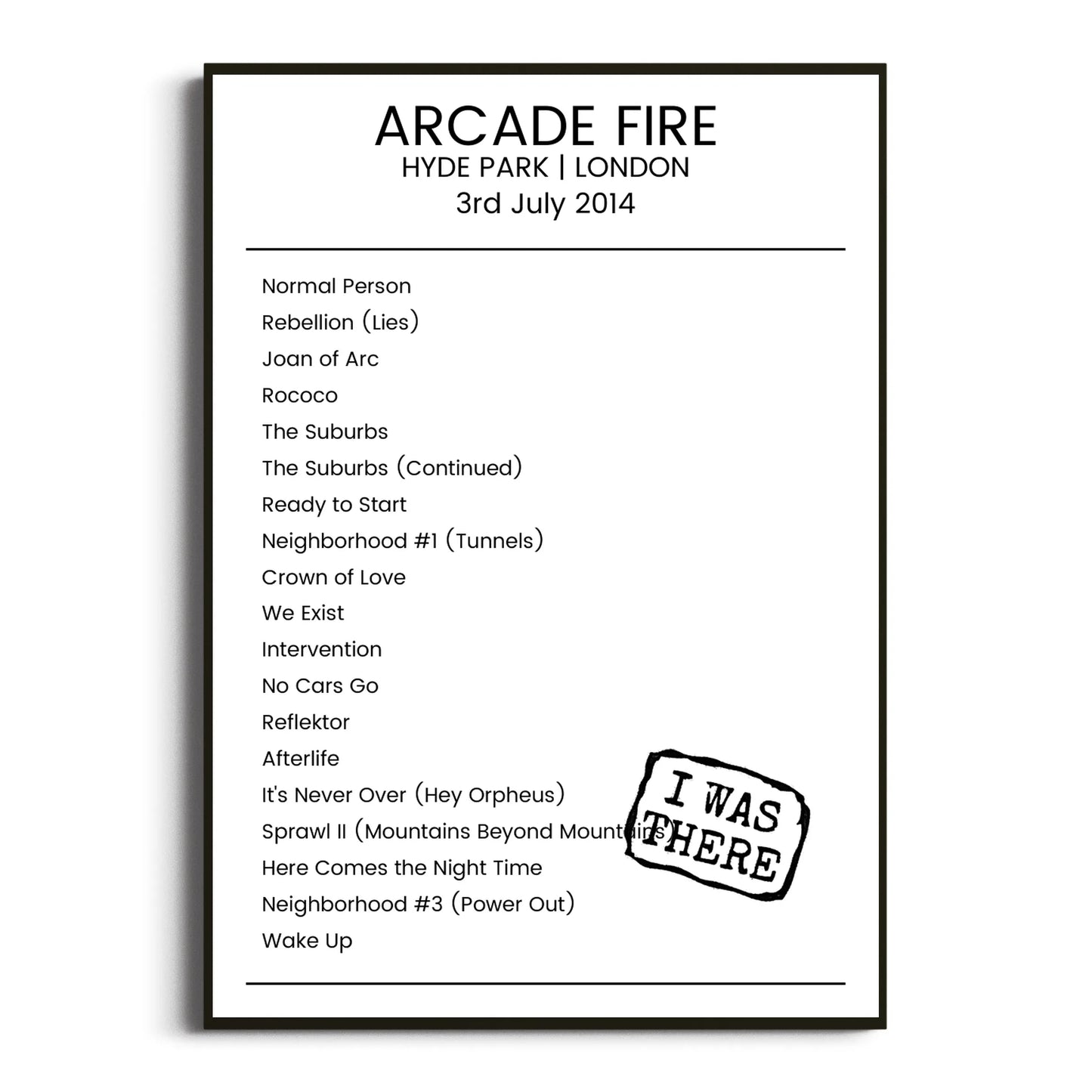 Arcade Fire London 03 July 2014 Setlist Poster