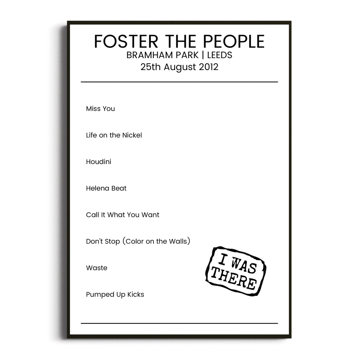 Foster the People Leeds 25 August 2012 Setlist Poster