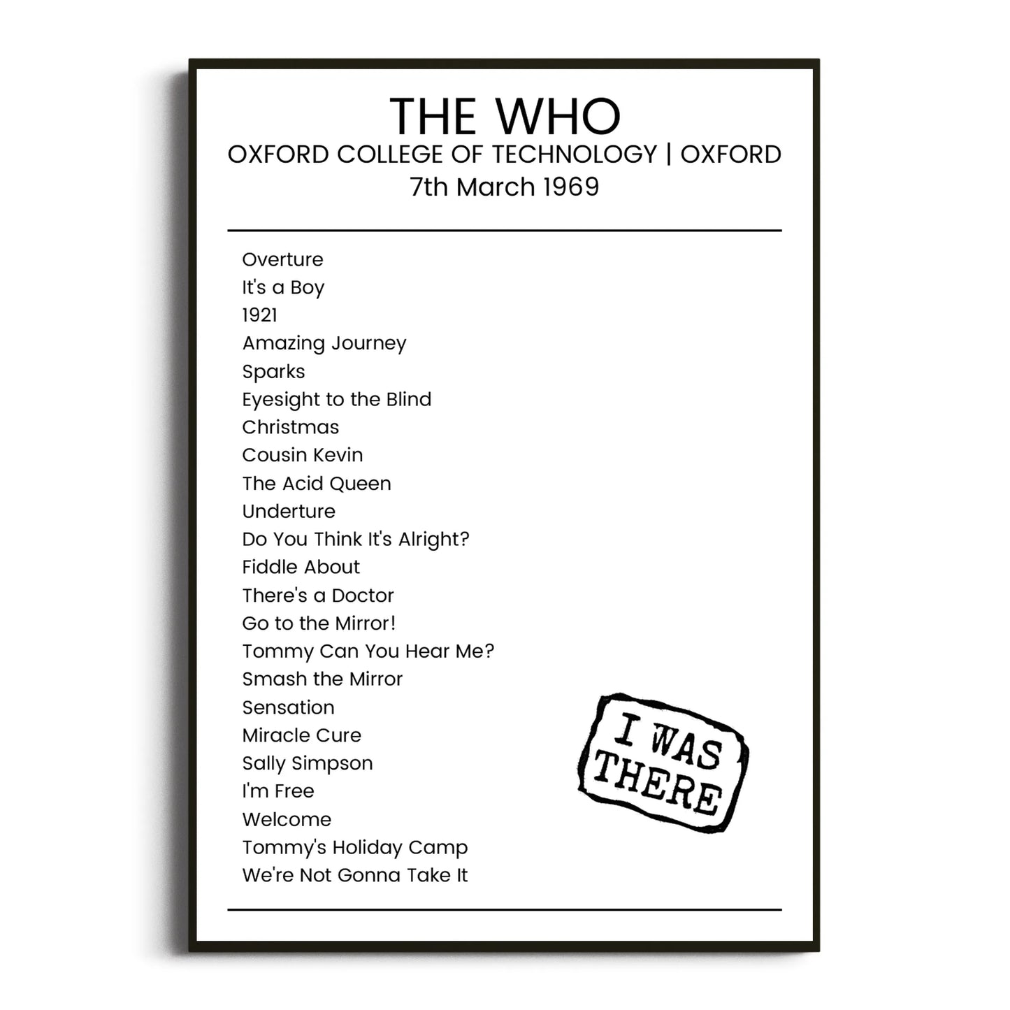 The Who Oxford 07 March 1969 Setlist Poster