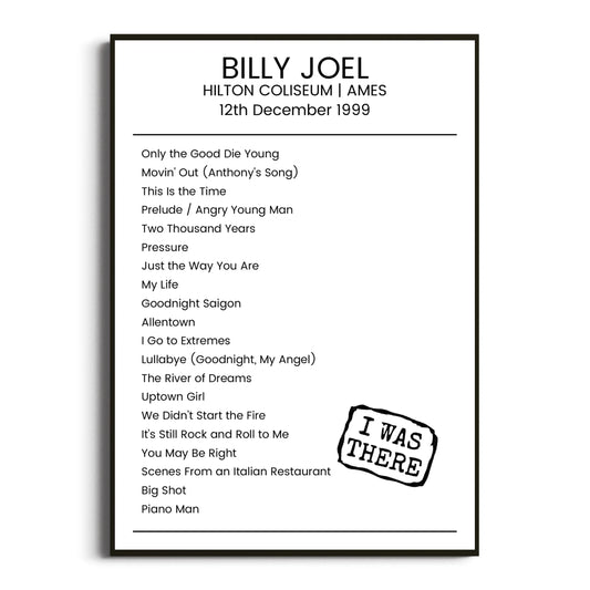 Billy Joel Ames 12 December 1999 Setlist Poster