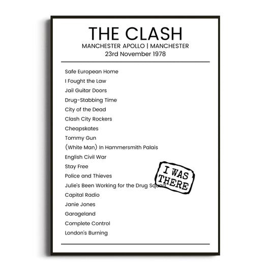 The Clash Manchester 23 November 1978 Setlist Poster