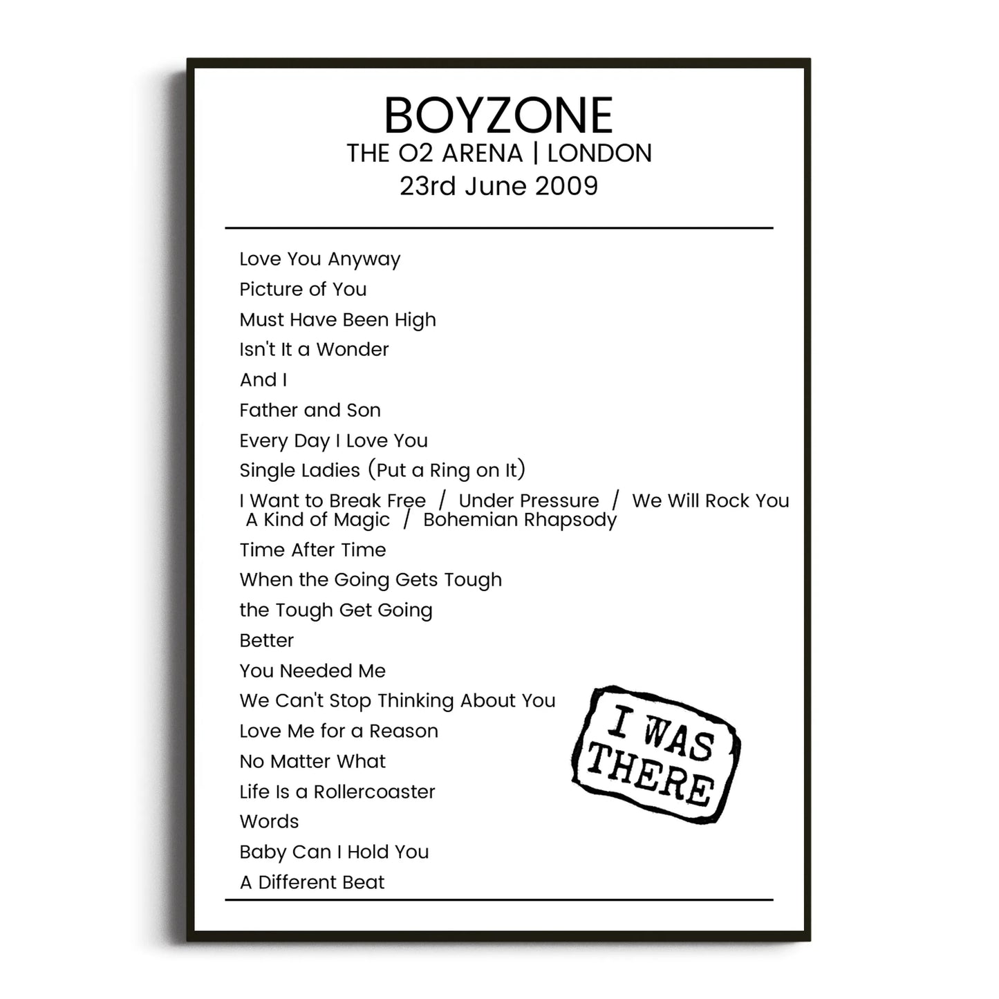 Boyzone London 23 June 2009 Setlist Poster