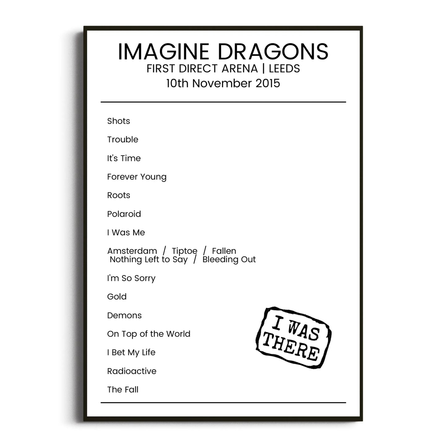 Imagine Dragons Leeds 10 November 2015 Setlist Poster