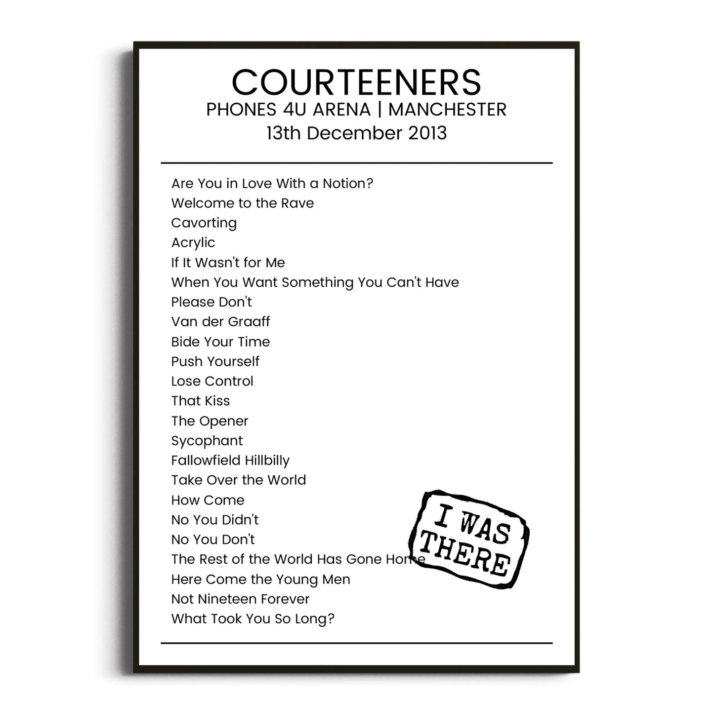 Courteeners Manchester 13 December 2013 Setlist Poster