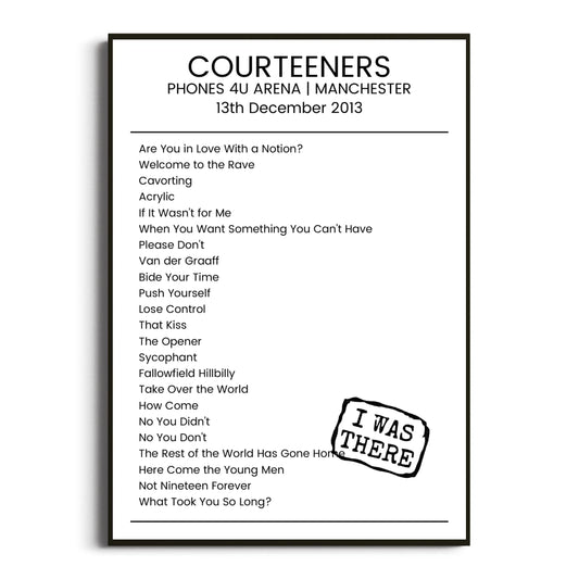 Courteeners Manchester 13 December 2013 Setlist Poster