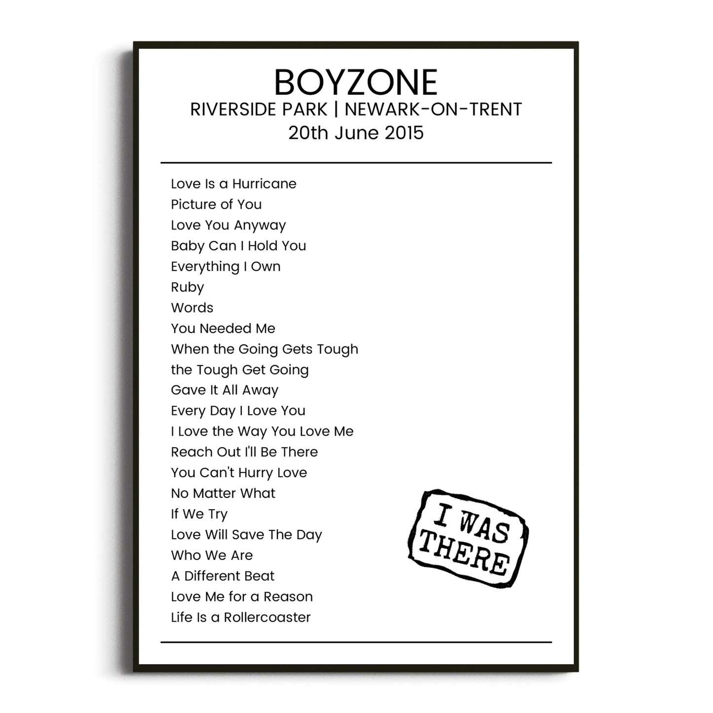 Boyzone Newark-on-Trent 20 June 2015 Setlist Poster