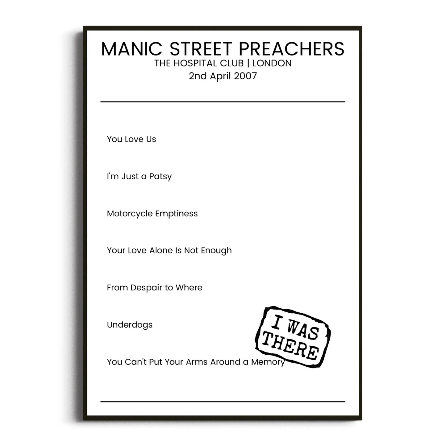 Manic Street Preachers London 02 April 2007 Setlist Poster