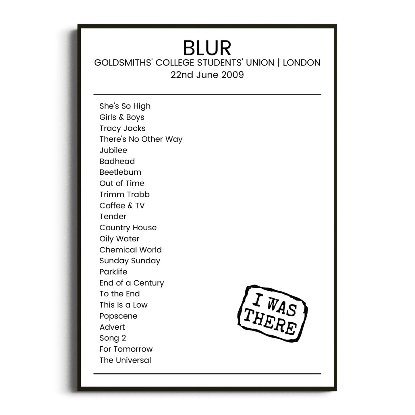 Blur London 22 June 2009 Setlist Poster