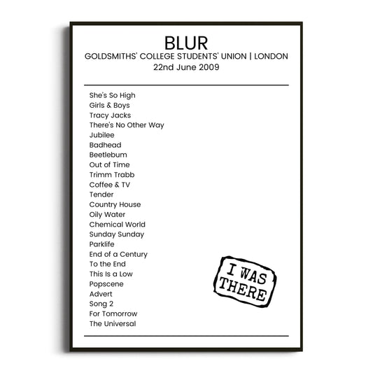 Blur London 22 June 2009 Setlist Poster