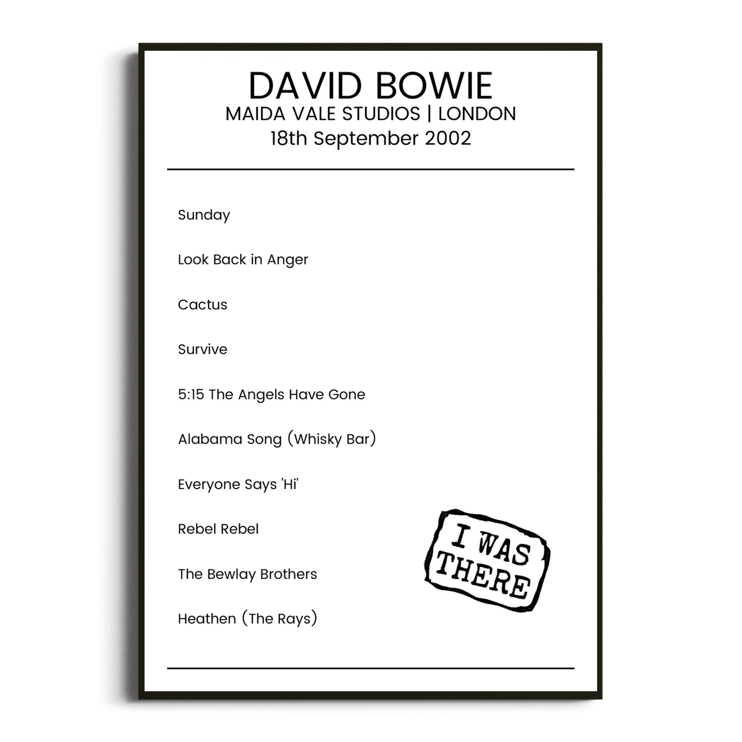 David Bowie London 18 September 2002 Setlist Poster