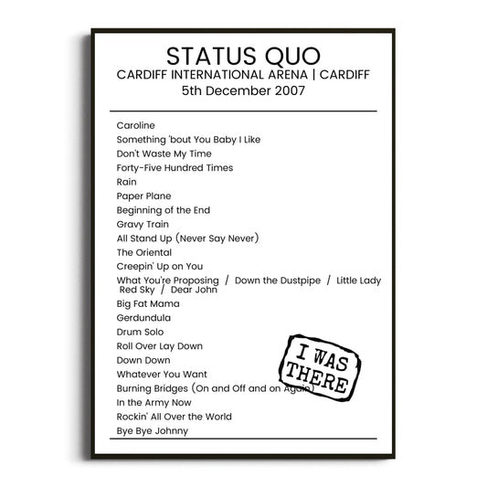 Status Quo Cardiff 05 December 2007 Setlist Poster