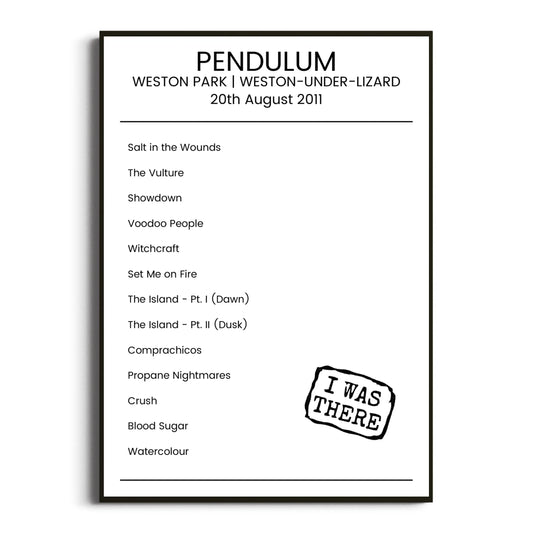 Pendulum Weston-under-Lizard 20 August 2011 Setlist Poster