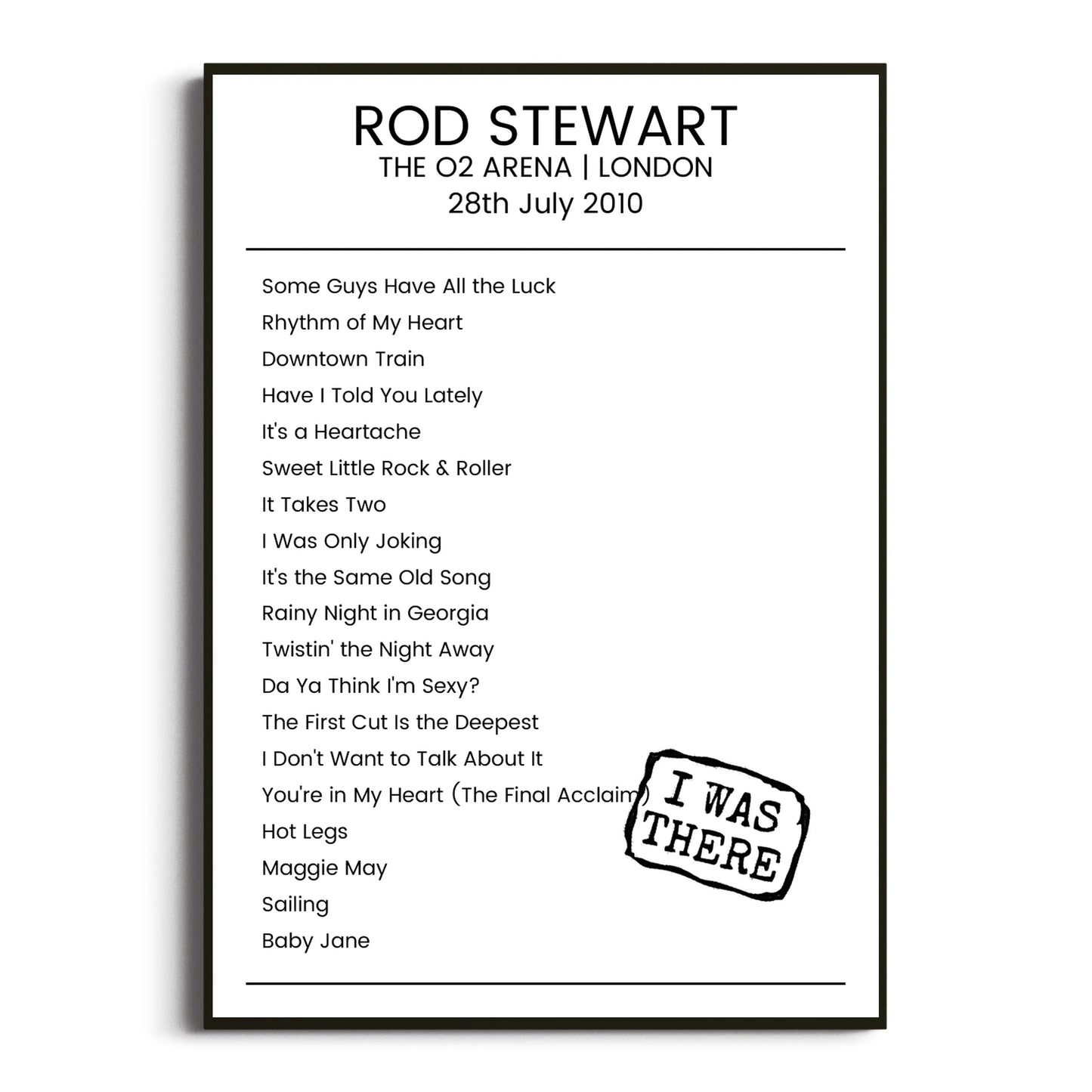 Rod Stewart London 28 July 2010 Setlist Poster