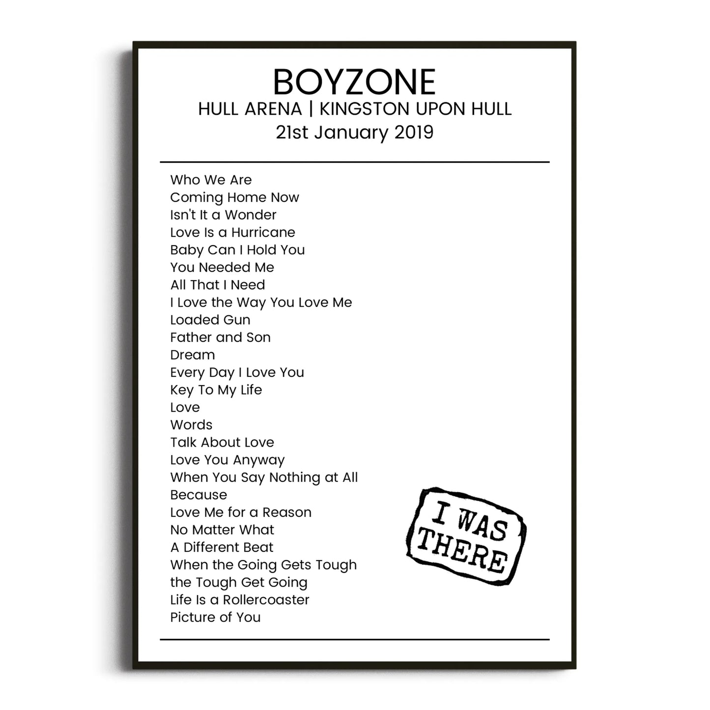 Boyzone Kingston upon Hull 21 January 2019 Setlist Poster