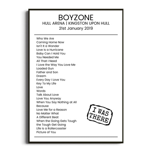 Boyzone Kingston upon Hull 21 January 2019 Setlist Poster