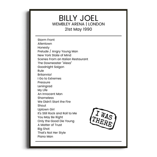 Billy Joel London 21 May 1990 Setlist Poster