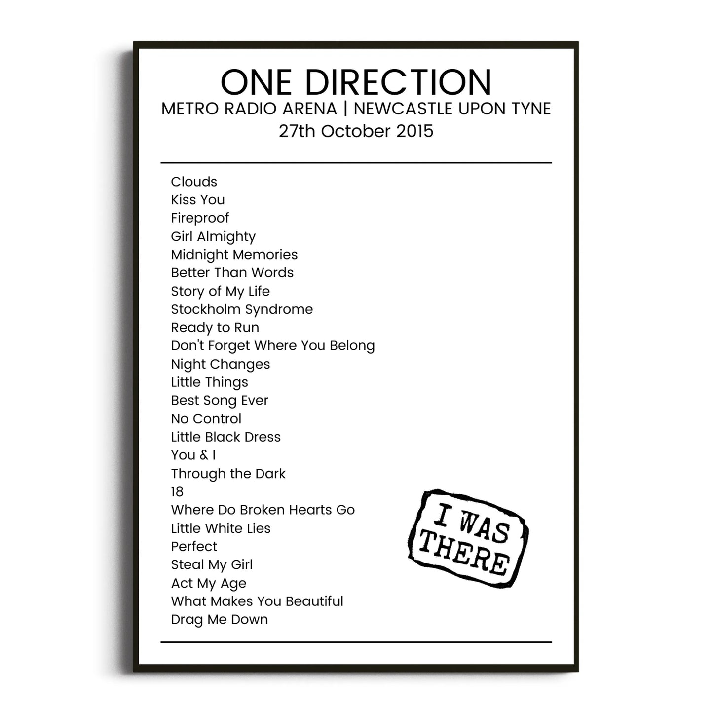 One Direction Newcastle upon Tyne 27 October 2015 Setlist Poster