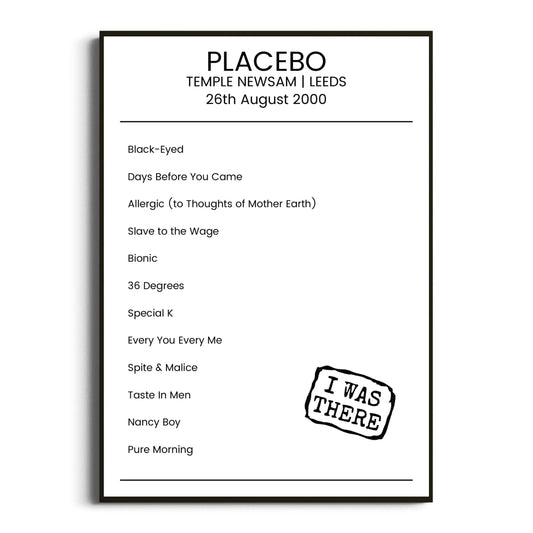 Placebo Leeds 26 August 2000 Setlist Poster