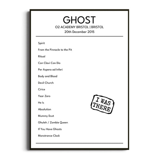 Ghost Bristol 20 December 2015 Setlist Poster