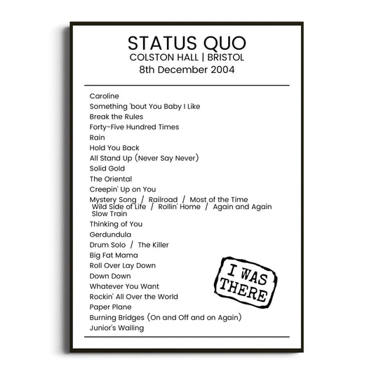 Status Quo Bristol 08 December 2004 Setlist Poster