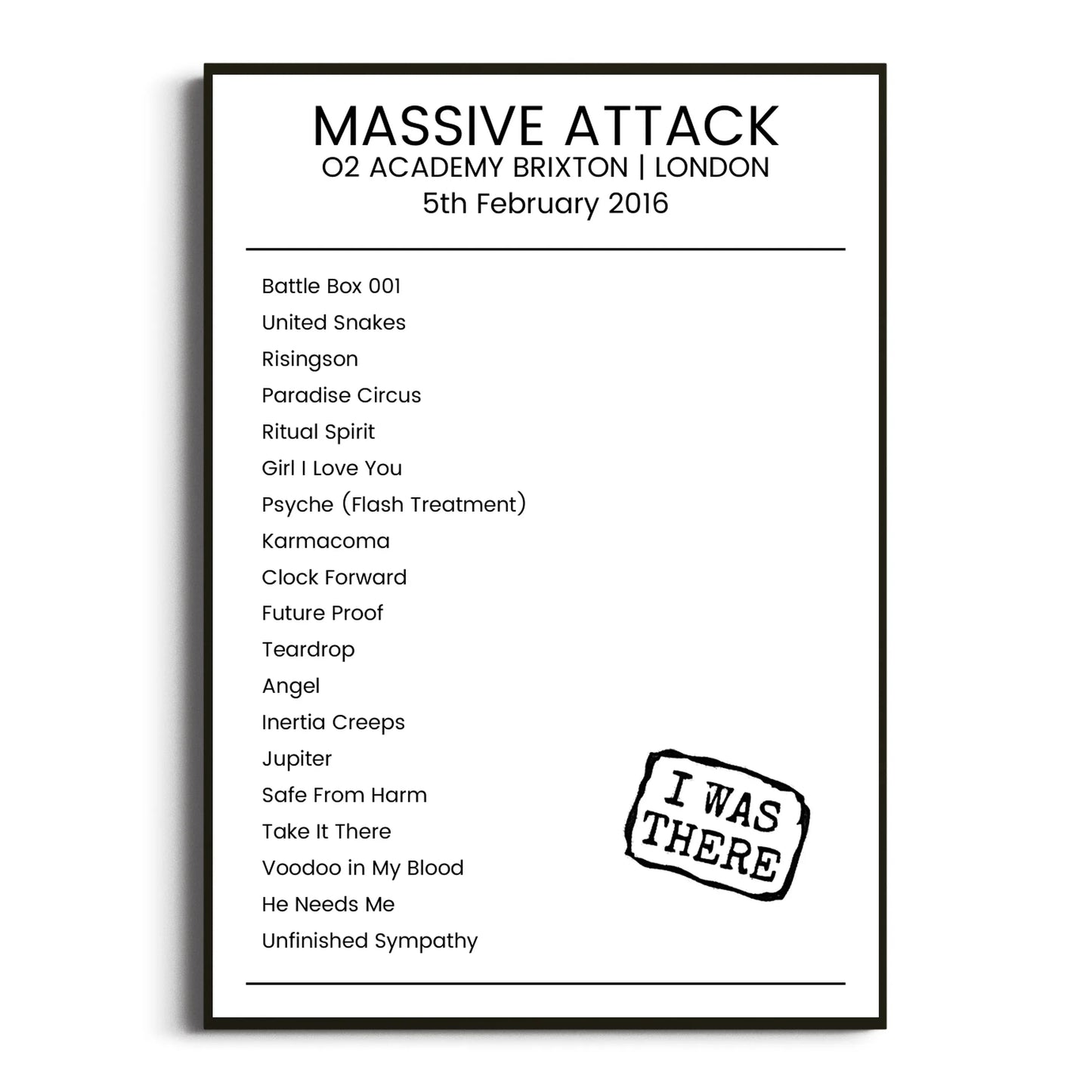 Massive Attack London 05 February 2016 Setlist Poster