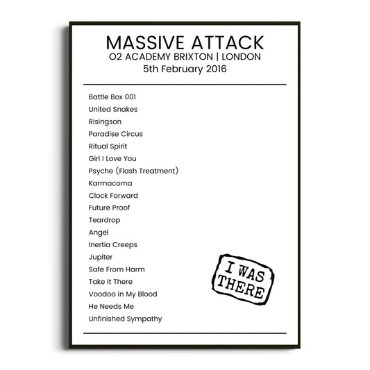 Massive Attack London 05 February 2016 Setlist Poster