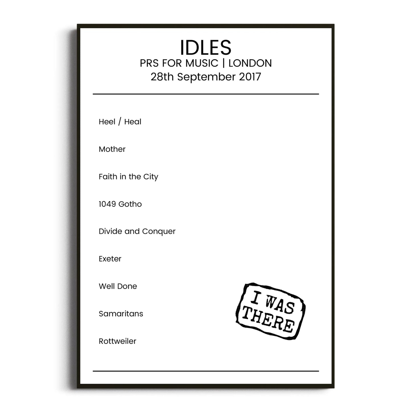 IDLES London 28 September 2017 Setlist Poster