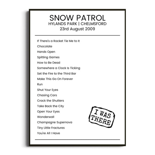 Snow Patrol Chelmsford 23 August 2009 Setlist Poster