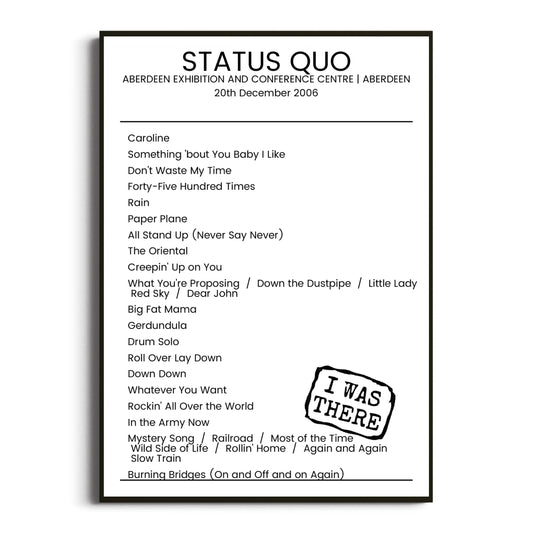 Status Quo Aberdeen 20 December 2006 Setlist Poster