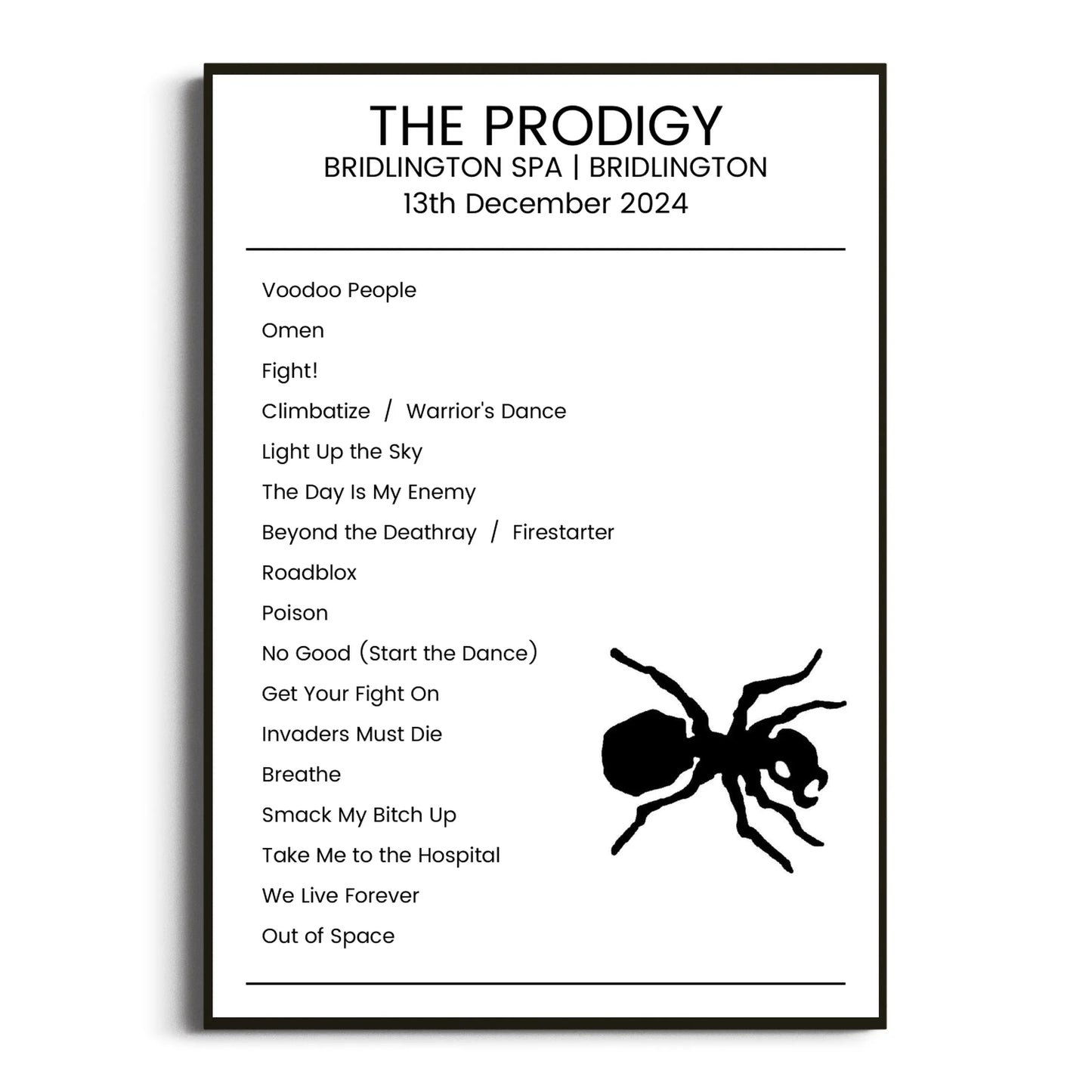 The Prodigy Bridlington 13 December 2024 Setlist Poster