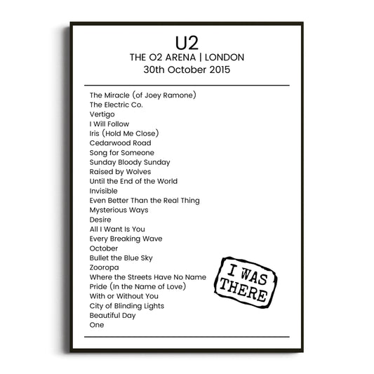 U2 London 30 October 2015 Setlist Poster