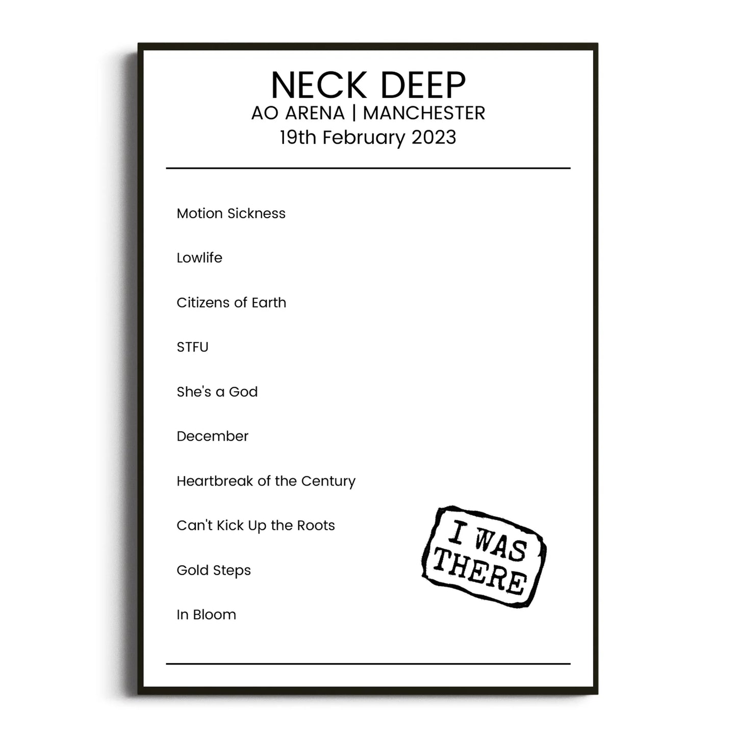 Neck Deep Manchester 19 February 2023 Setlist Poster