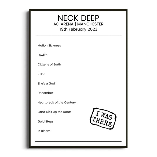 Neck Deep Manchester 19 February 2023 Setlist Poster