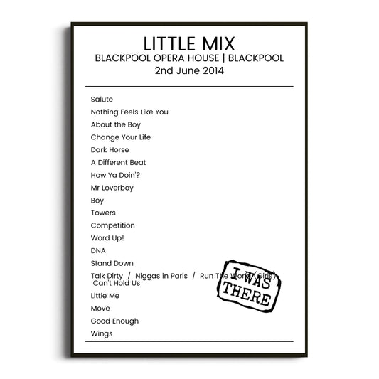 Little Mix Blackpool 02 June 2014 Setlist Poster